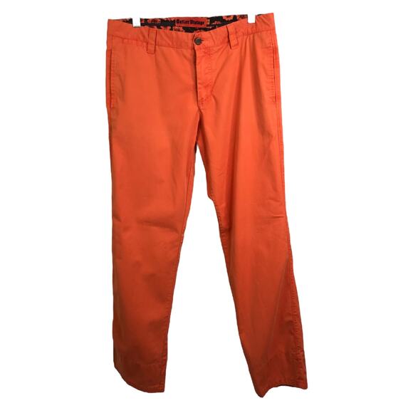 Tailor Vintage Chino Pants Mens Size 32 Orange Straight Leg Flat Front Mid-Rise - Picture 1 of 11